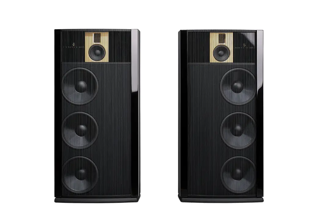 Steinway Lyngdorf Model B Hard wood With Gold/Ch ring full range loudspeaker is designed for creating the holographic stereo reproduction of the Steinway & Sons Model D speakers through use of the dipole speaker concept 