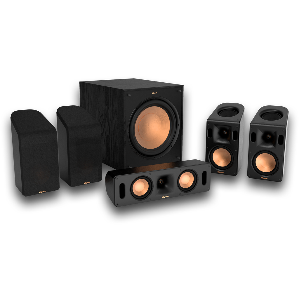 Klipsch REFERENCE CINEMA SYSTEM 5.1.4 WITH DOLBY ATMOS, Black, combines Reference Series acoustics with Dolby Atmos technology to deliver an immersive
